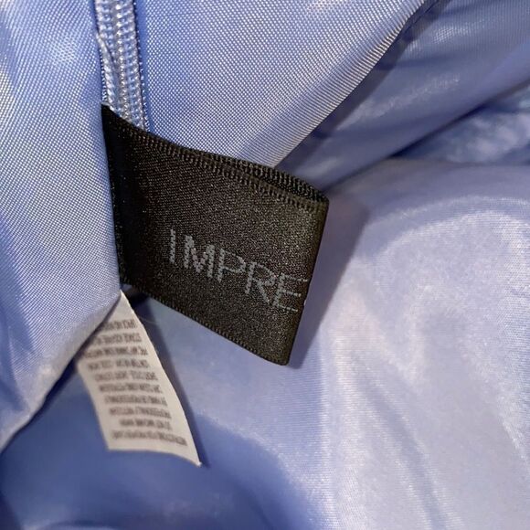 Impressions Sleeveless Light Blue Pleated Satin Formal Gown - Picture 5 of 9